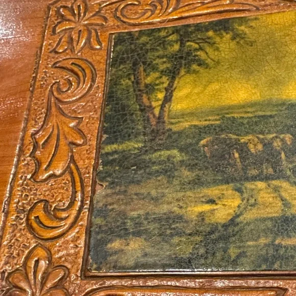 Hand-Carved Wooden Keepsake Box with Dovetail Corners, Scenic Inlay and Mirror - Picture 16 of 16